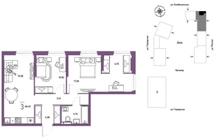 Планировка 3-комн. квартира, 66.43 м² ЖК «Уральский сад»