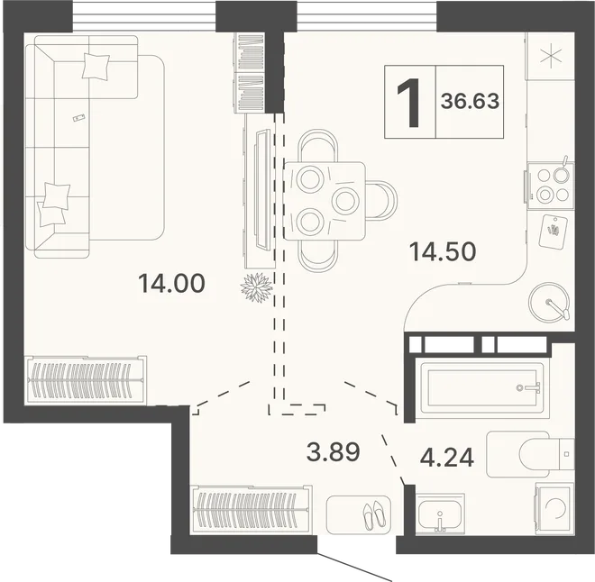 Планировка 1-комн. квартира, 36.63 м² ЖК «Светский лес» Планировка 1-комн. квартира, 36.63 м² ЖК «Светский лес»