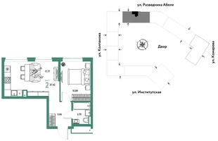 Планировка 2-комн. квартира, 37.42 м² ЖК «Страна.Парковая»
