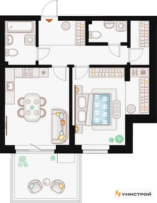 Планировка 1-комн. квартира, 58.07 м² ЖК «Жилой кластер Q на Кулагина»