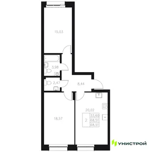 Планировка 2-комн. квартира, 68.51 м² ЖК «Statum»