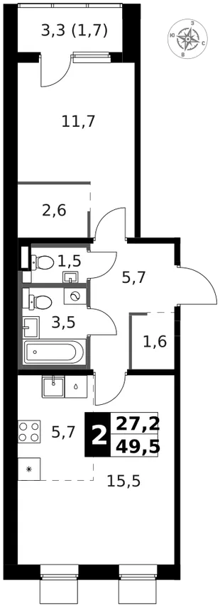 Квартира 2-комн. квартира, 50.3 м² ЖК «1-й Ясеневский» Фото 1 Квартира 2-комн. квартира, 50.3 м² ЖК «1-й Ясеневский» Фото 1