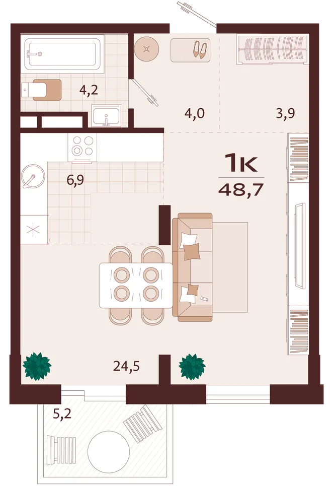Планировка 1-комн. квартира, 48.7 м² ЖК «Роялта» Планировка 1-комн. квартира, 48.7 м² ЖК «Роялта»