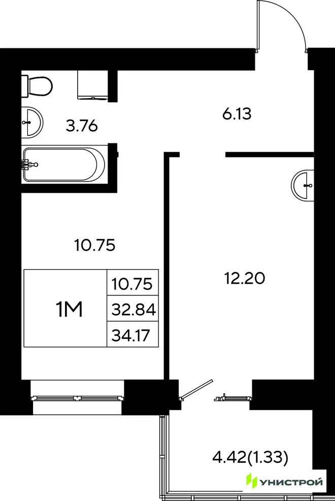 Планировка 1-комн. квартира, 34.17 м² ЖК «Царёво City» Планировка 1-комн. квартира, 34.17 м² ЖК «Царёво City»