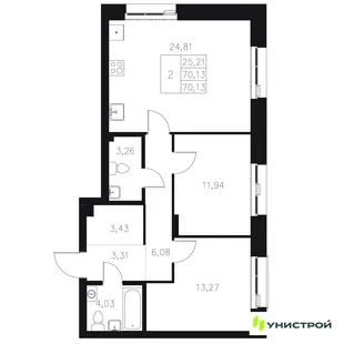 Планировка 2-комн. квартира, 70.13 м² ЖК «Statum»