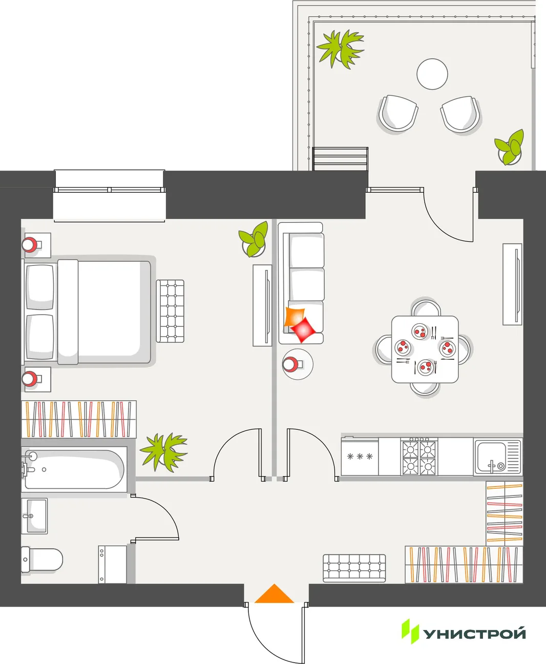 Планировка 1-комн. квартира, 48.69 м² ЖК «Атмосфера»