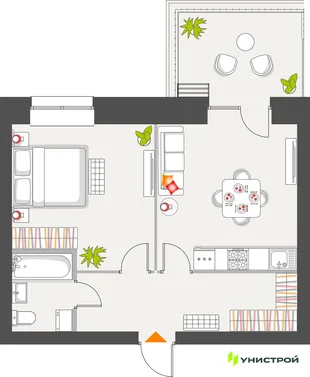 Планировка 1-комн. квартира, 48.69 м² ЖК «Атмосфера»