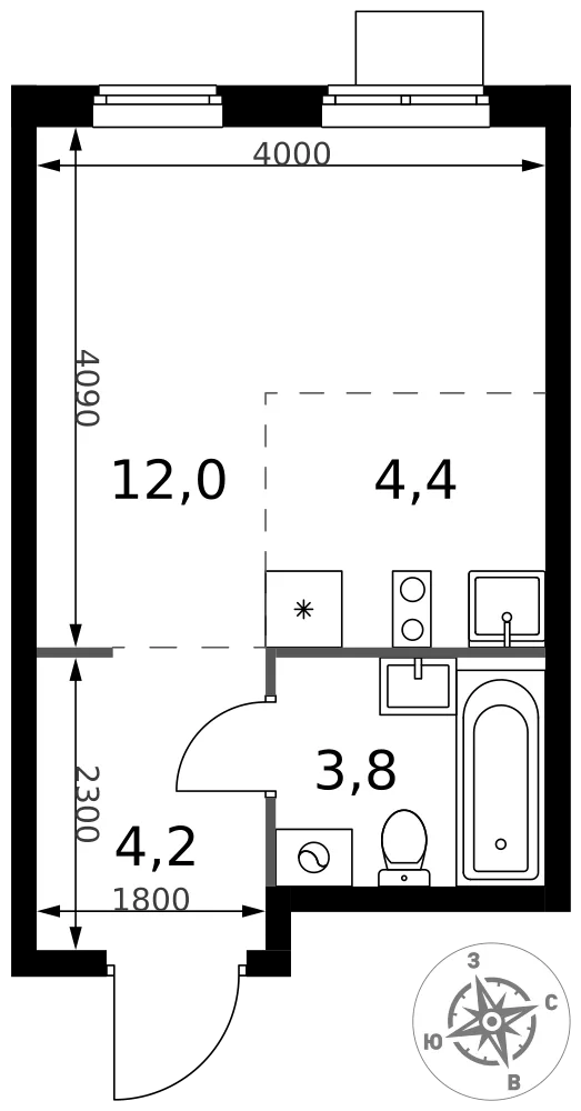 Планировка Студия, 24.4 м² ЖК «1-й Химкинский» Планировка Студия, 24.4 м² ЖК «1-й Химкинский»