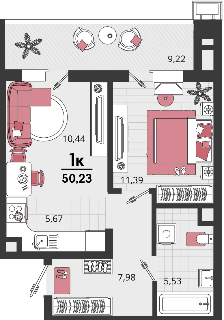 Планировка 2-комн. квартира, 50.23 м² ЖК «Родные просторы»