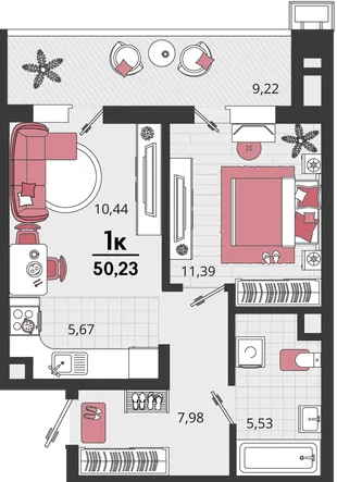 Планировка 2-комн. квартира, 50.23 м² ЖК «Родные просторы»