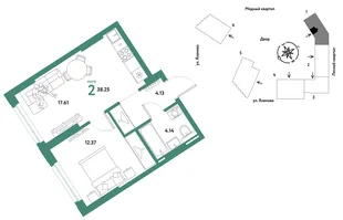 Планировка 2-комн. квартира, 38.25 м² ЖК «Сибирский сад»