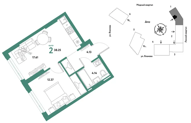 Планировка 2-комн. квартира, 38.25 м² ЖК «Сибирский сад» Планировка 2-комн. квартира, 38.25 м² ЖК «Сибирский сад»