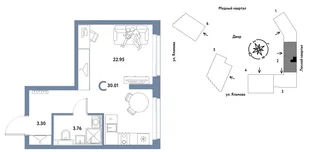 Планировка Студия, 30.01 м² ЖК «Сибирский сад»