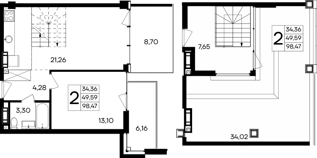 Планировка 2-комн. квартира, 98.47 м² Курортный кластер «САГА»