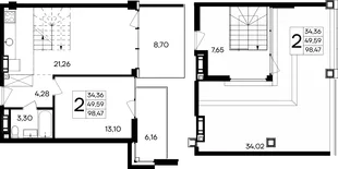 Планировка 2-комн. квартира, 98.47 м² Курортный кластер «САГА»