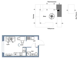 Планировка Студия, 22.43 м² ЖК «Европейский берег 2.0»