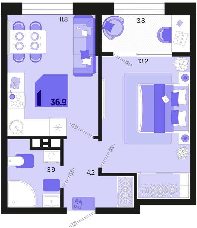 Планировка 1-комн. квартира, 36.9 м² ЖК «Первое место» Планировка 1-комн. квартира, 36.9 м² ЖК «Первое место»