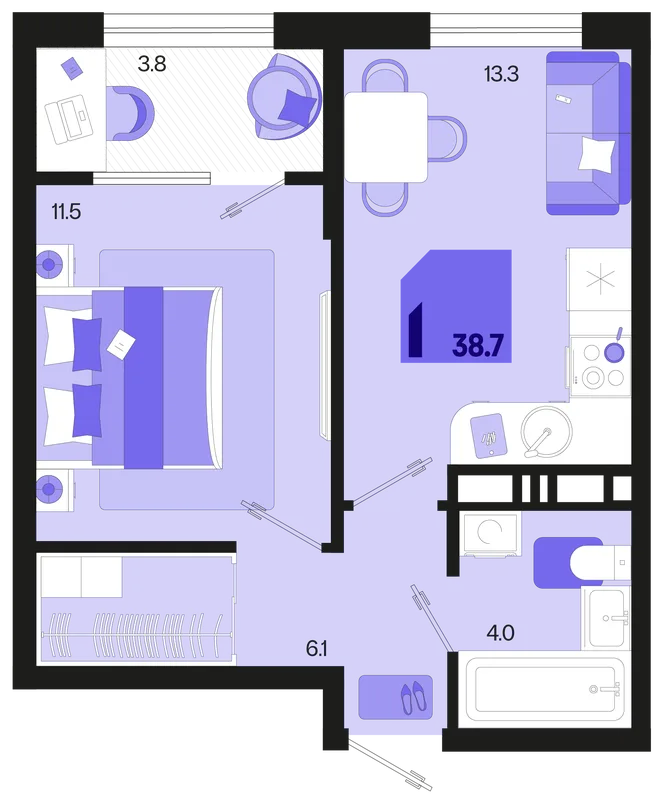 Планировка 1-комн. квартира, 38.7 м² ЖК «Первое место» Планировка 1-комн. квартира, 38.7 м² ЖК «Первое место»