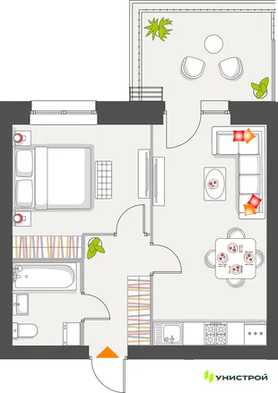 Планировка 1-комн. квартира, 42.56 м² ЖК «Атмосфера»