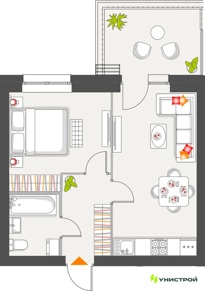 Планировка 1-комн. квартира, 42.56 м² ЖК «Атмосфера» Планировка 1-комн. квартира, 42.56 м² ЖК «Атмосфера»