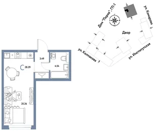 Планировка Студия, 28.29 м² ЖК «Страна.Парковая»