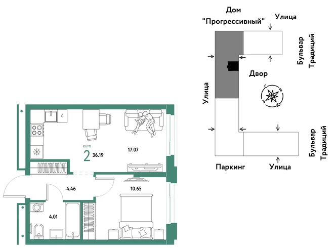 Планировка 2-комн. квартира, 36.19 м² ЖК «Микрорайон Домашний» Планировка 2-комн. квартира, 36.19 м² ЖК «Микрорайон Домашний»