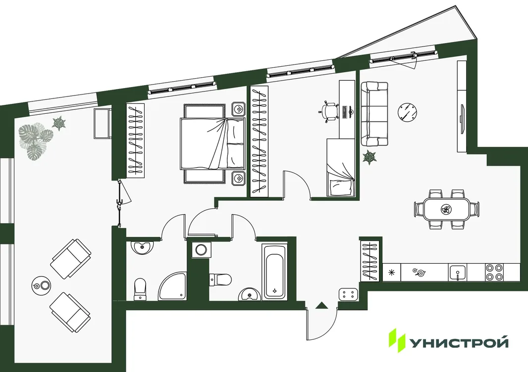 Планировка 2-комн. квартира, 74.82 м² ЖК «Парковый квартал 2.0»
