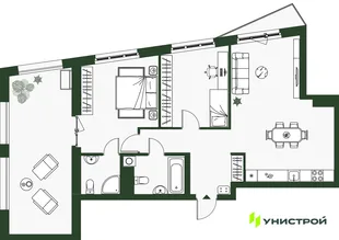 Планировка 2-комн. квартира, 74.82 м² ЖК «Парковый квартал 2.0»