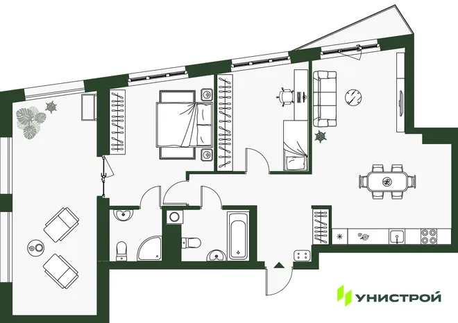 Планировка 2-комн. квартира, 74.82 м² ЖК «Парковый квартал 2.0» Планировка 2-комн. квартира, 74.82 м² ЖК «Парковый квартал 2.0»