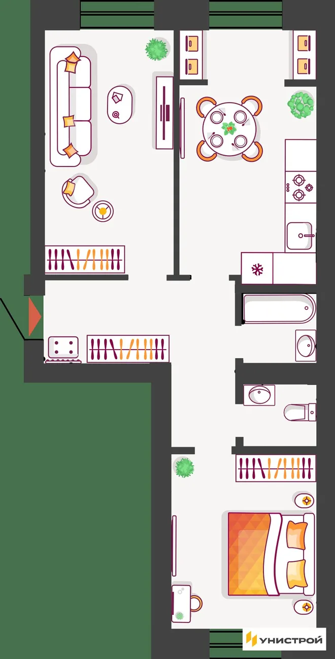 Планировка 2-комн. квартира, 63.52 м² ЖК «Южный бульвар 2» Планировка 2-комн. квартира, 63.52 м² ЖК «Южный бульвар 2»