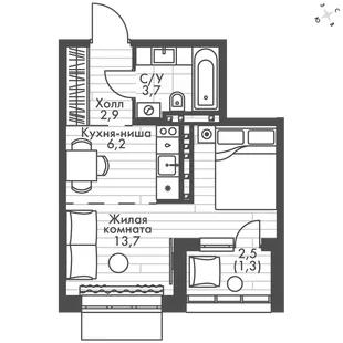 Квартира 1-комн. квартира, 27.8 м² ЖК «ФоРест» Фото 1