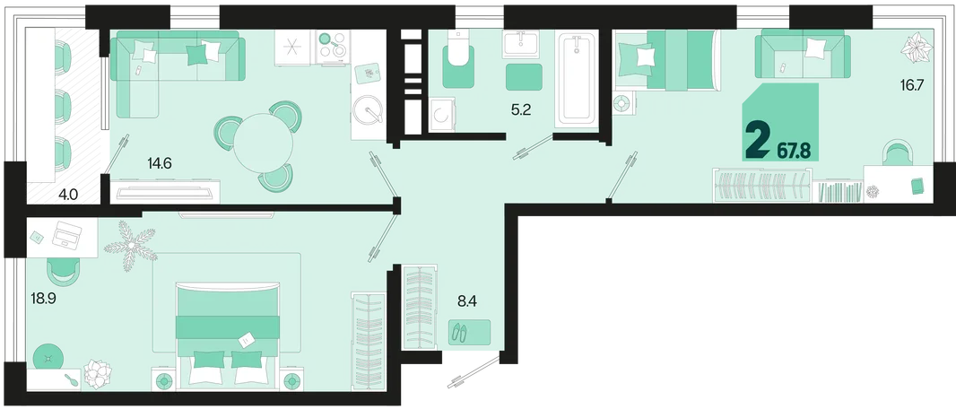 Планировка 2-комн. квартира, 67.8 м² ЖК «Первое место»