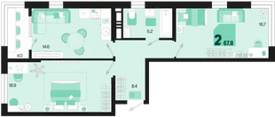 Планировка 2-комн. квартира, 67.8 м² ЖК «Первое место»