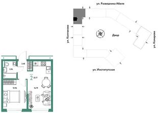 Планировка 2-комн. квартира, 35.17 м² ЖК «Страна.Парковая»