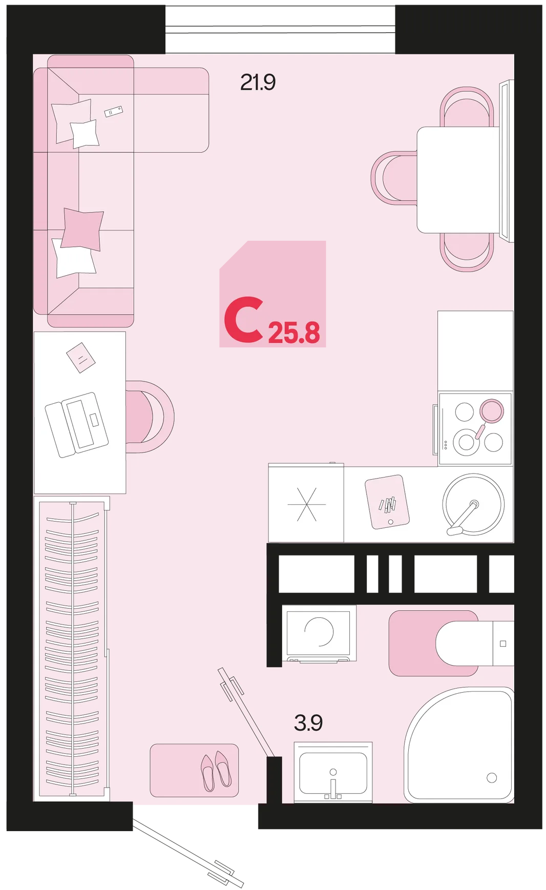 Планировка Студия, 25.8 м² ЖК «Первое место»