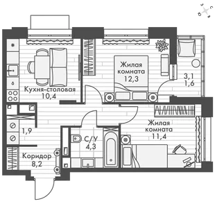 Квартира 2-комн. квартира, 50.7 м² ЖК «ФоРест» Фото 1 Квартира 2-комн. квартира, 50.7 м² ЖК «ФоРест» Фото 1