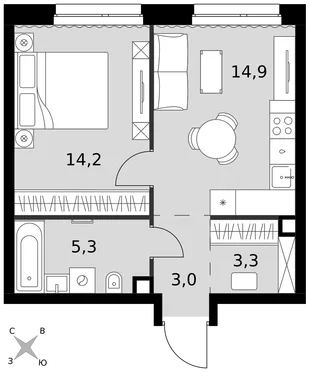 Квартира 1-комн. квартира, 40.7 м² ЖК «Симоновский Вал» Фото 1 Квартира 1-комн. квартира, 40.7 м² ЖК «Симоновский Вал» Фото 1