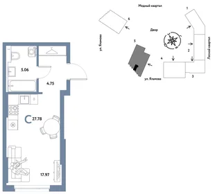 Планировка Студия, 27.78 м² ЖК «Сибирский сад»