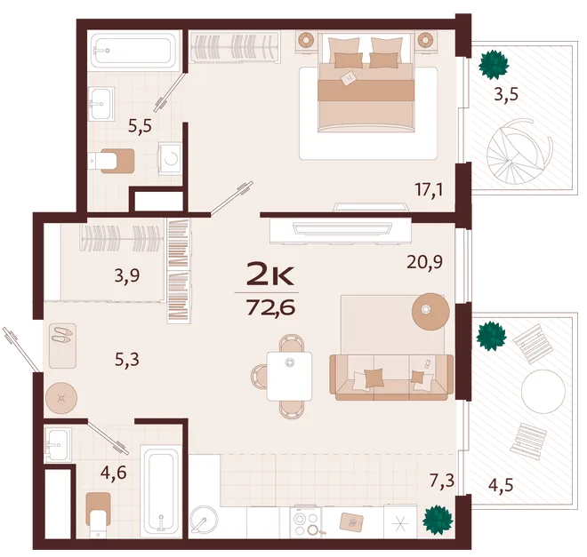 Планировка 2-комн. квартира, 72.6 м² ЖК «Роялта» Планировка 2-комн. квартира, 72.6 м² ЖК «Роялта»