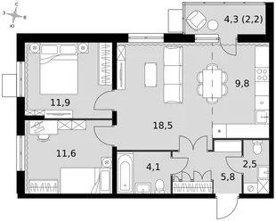 Квартира 3-комн. квартира, 66.4 м² ЖК «Олимп» Фото 1