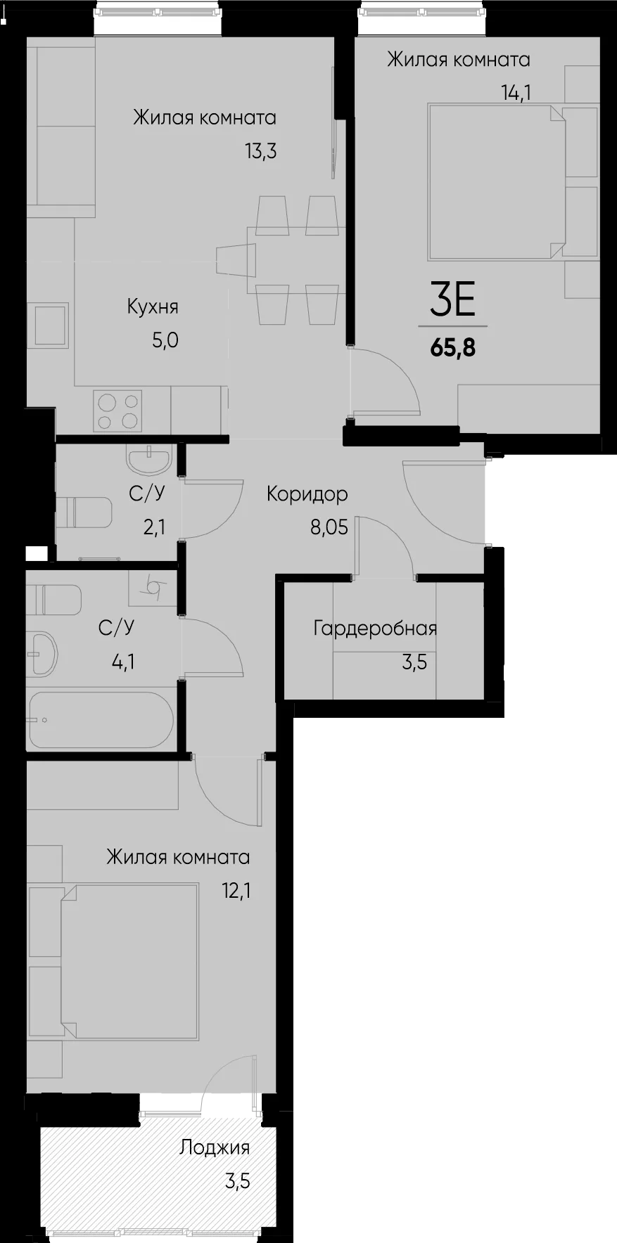 Планировка 3-комн. квартира, 65.8 м² ЖК «Васильевский остров»