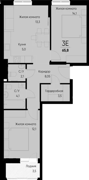 Планировка 3-комн. квартира, 65.8 м² ЖК «Васильевский остров»