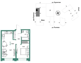 Планировка 2-комн. квартира, 38.03 м² ЖК «Остров-сад»