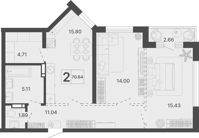 Планировка 2-комн. квартира, 70.64 м² ЖК «Светский лес» Планировка 2-комн. квартира, 70.64 м² ЖК «Светский лес»