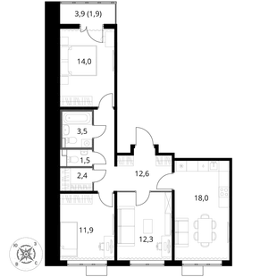Квартира 3-комн. квартира, 78.1 м² ЖК «1-й Шереметьевский» Фото 1