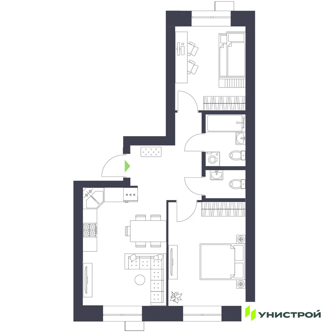 Планировка 2-комн. квартира, 56.4 м² ЖК «Царёво City»