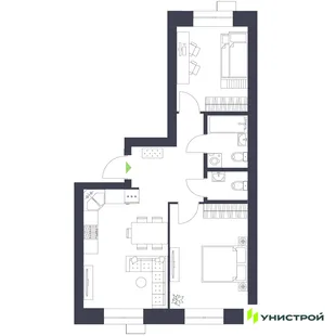 Планировка 2-комн. квартира, 56.4 м² ЖК «Царёво City»