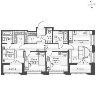 Квартира 3-комн. квартира, 84.3 м² ЖК «Фордевинд» Фото 1 Квартира 3-комн. квартира, 84.3 м² ЖК «Фордевинд» Фото 1