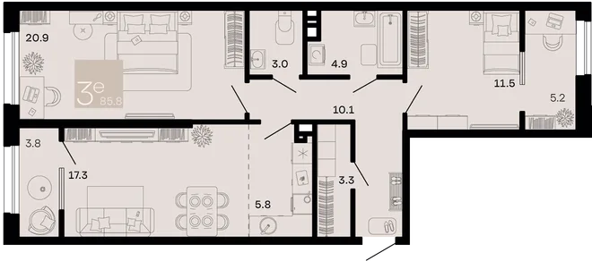 Планировка 3-комн. квартира, 85.8 м² ЖК «Хозяин морей» Планировка 3-комн. квартира, 85.8 м² ЖК «Хозяин морей»