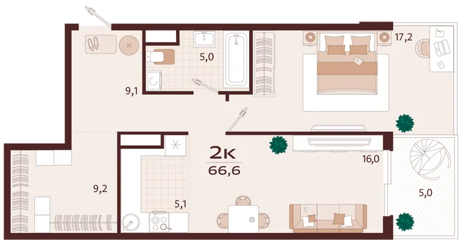 Планировка 2-комн. квартира, 66.6 м² ЖК «Роялта» Планировка 2-комн. квартира, 66.6 м² ЖК «Роялта»